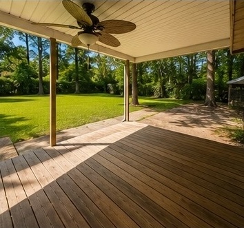 Large wooden back deck at 212 Sandra Street